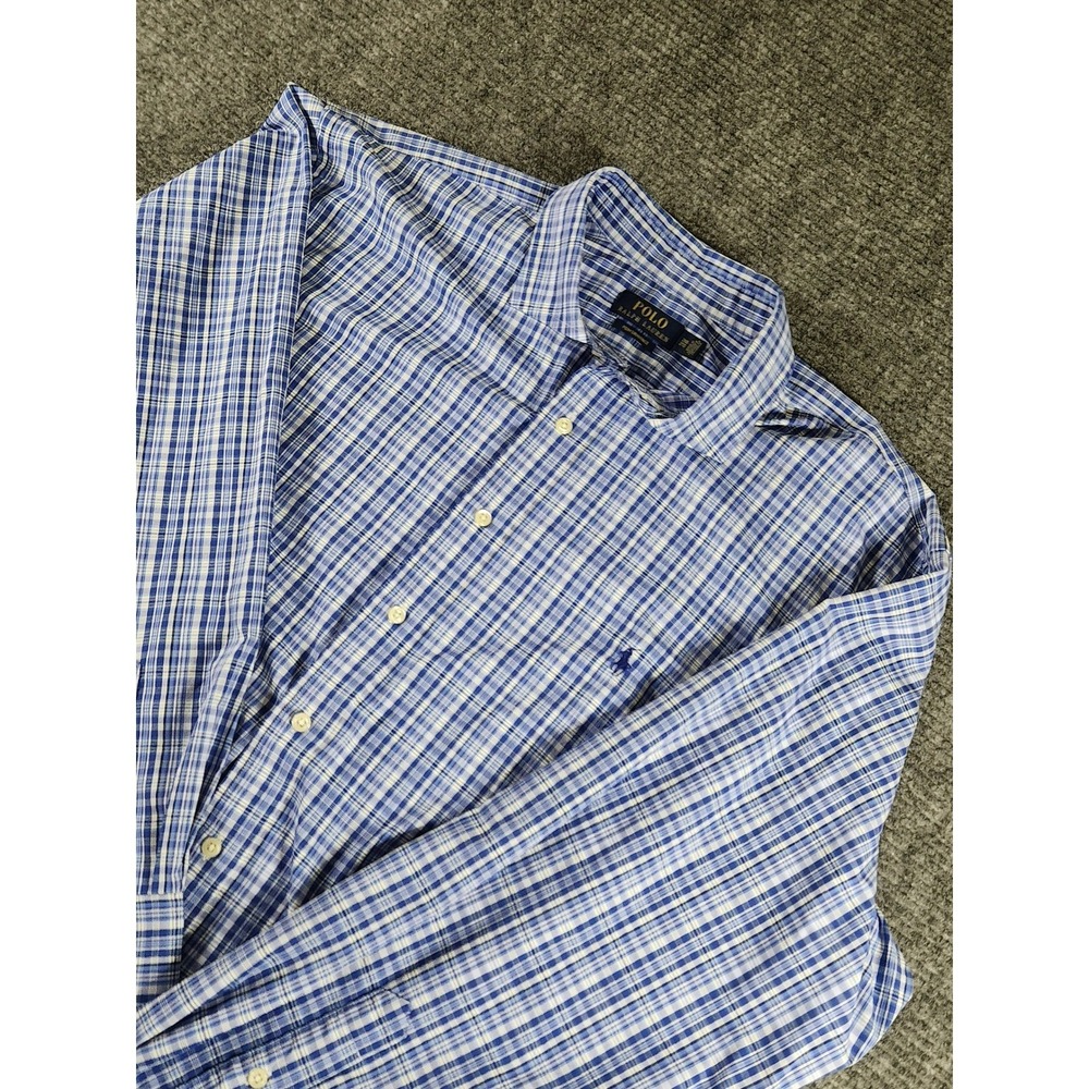 Polo Ralph Lauren Performance Shirt Mens 2XB Blue Plaid Stretch Long Sleeve